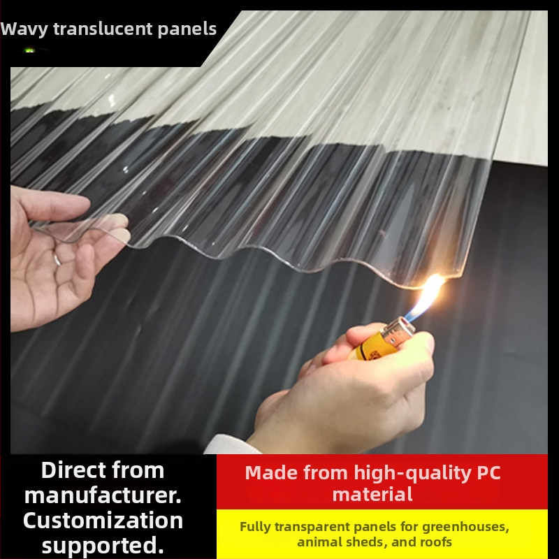 Priehľadný osvetľovací panel z PC, zosilnený sklenými vláknami, vlnitý typ strešného plášťa, vhodný pre skleníky a prístrešky