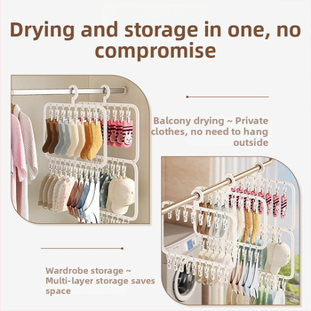 Sušiak na ponožky s viacerými klipsami – plastový vešiak, odolný voči vetru, na domáce aj balkónové použitie.