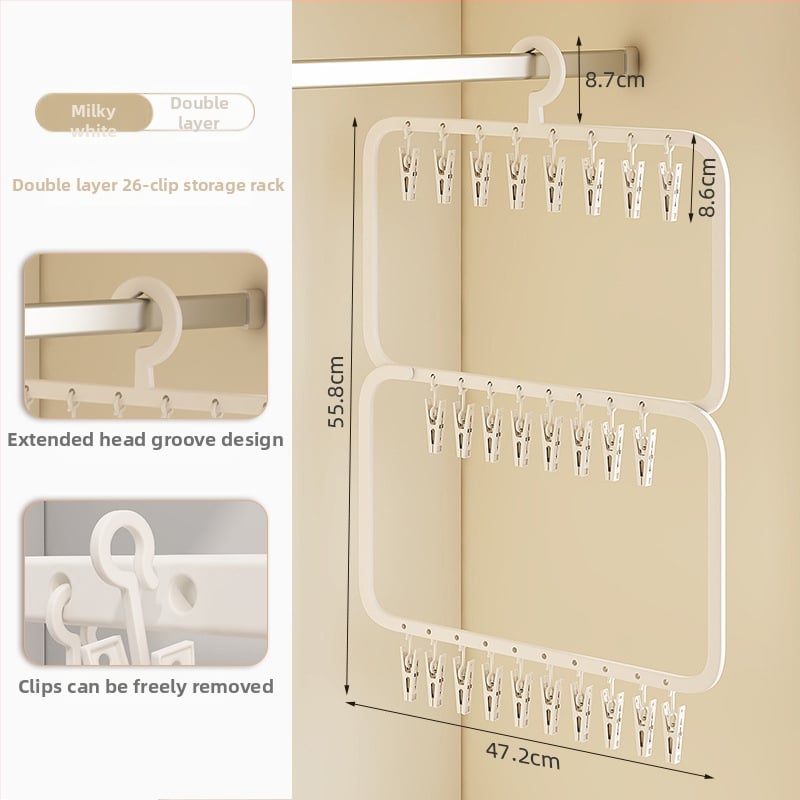 Sušiak na ponožky s viacerými klipsami – plastový vešiak, odolný voči vetru, na domáce aj balkónové použitie.