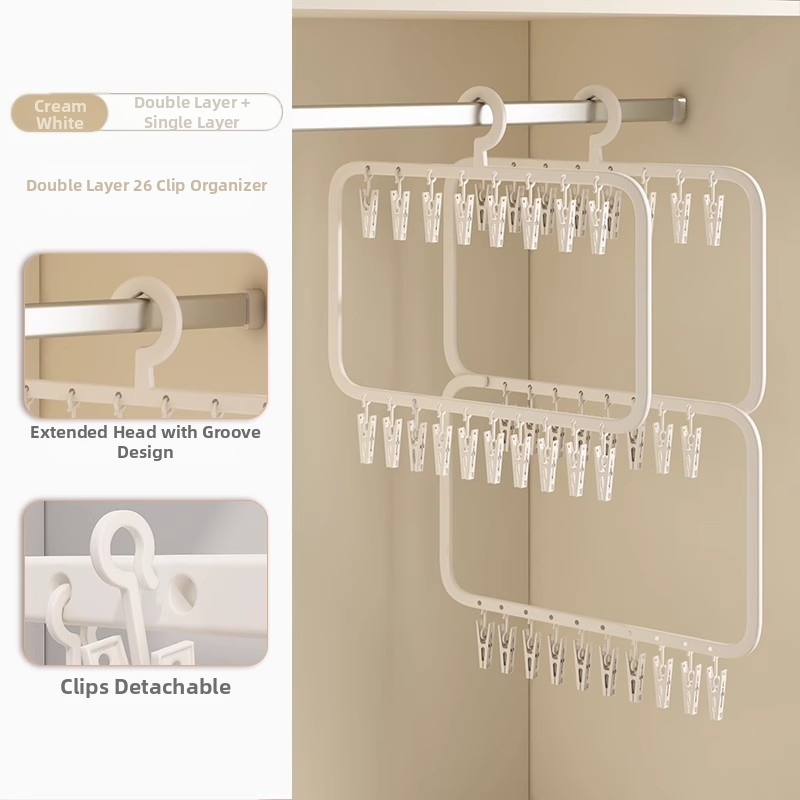 Sušiak na ponožky s viacerými klipsami – plastový vešiak, odolný voči vetru, na domáce aj balkónové použitie.