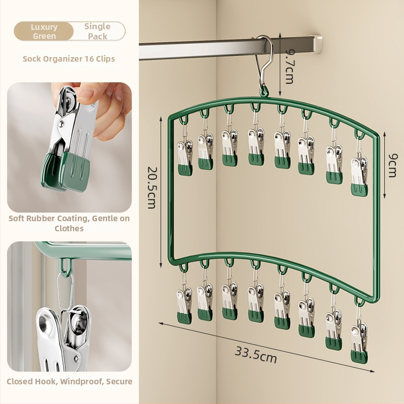 Sušiak na ponožky s viacerými klipsami – plastový vešiak, odolný voči vetru, na domáce aj balkónové použitie.