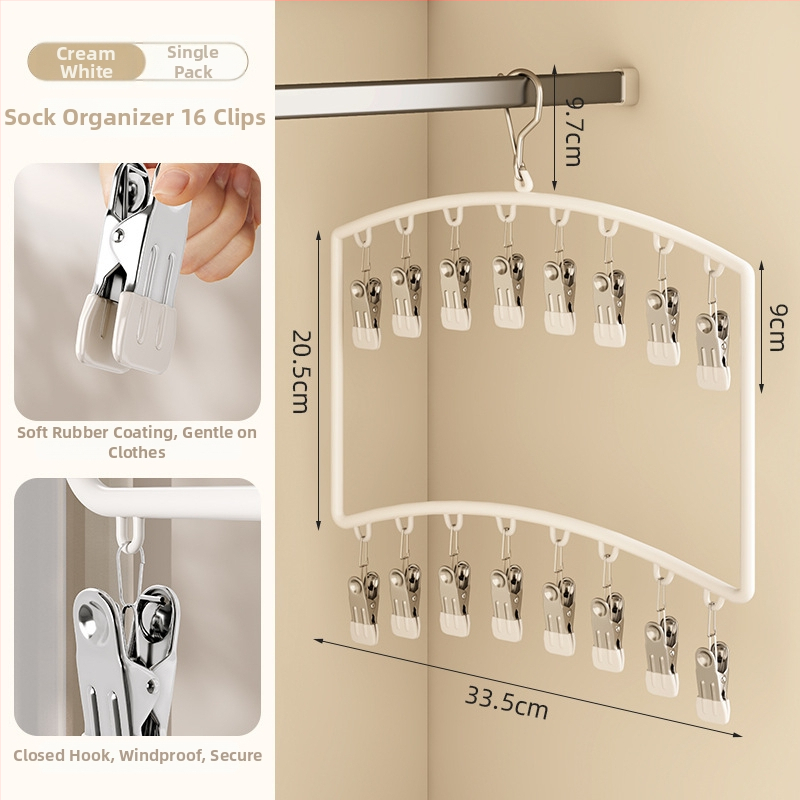 Sušiak na ponožky s viacerými klipsami – plastový vešiak, odolný voči vetru, na domáce aj balkónové použitie.