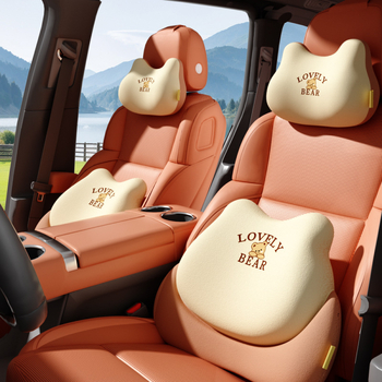 Automobilová bedrová opora – pamäťová pena, univerzálne uchytenie, vzor medveďa, potlač loga, minimalistický štýl pre všetky ročné obdobia