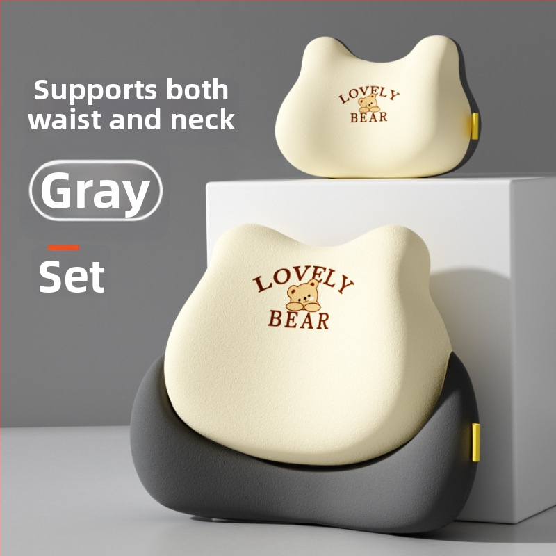 Automobilová bedrová opora – pamäťová pena, univerzálne uchytenie, vzor medveďa, potlač loga, minimalistický štýl pre všetky ročné obdobia