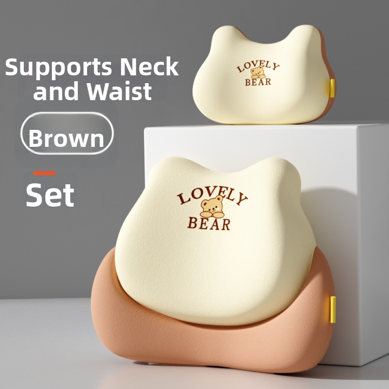 Automobilová bedrová opora – pamäťová pena, univerzálne uchytenie, vzor medveďa, potlač loga, minimalistický štýl pre všetky ročné obdobia