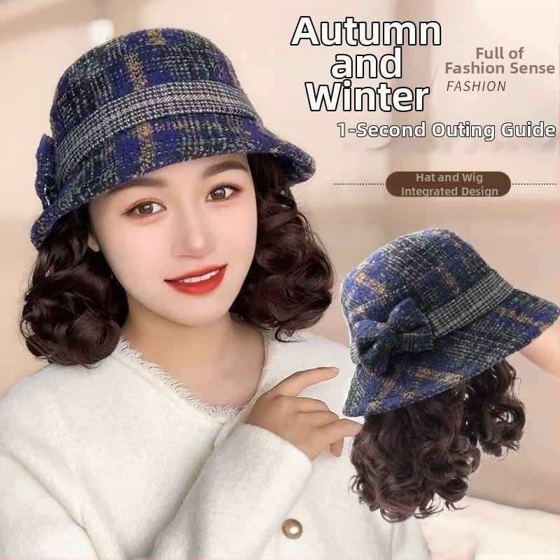 Čiapka s integrovanou parochňou pre ženy, Fisherman štýl, prirodzený vzhľad, vlasy z vysokoteplotného hodvábu, zakrýva šedivé vlasy