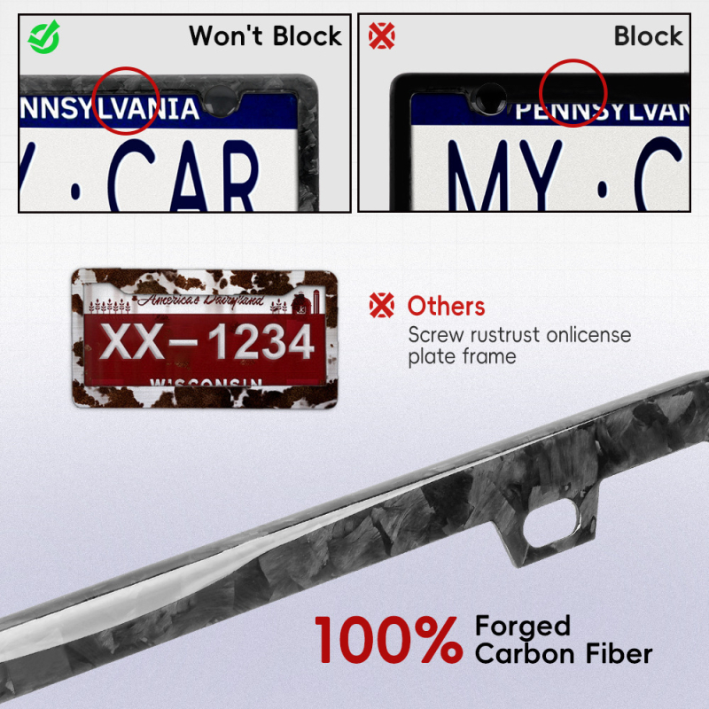 Rám na poznávaciu značku z karbónových vlákien, prispôsobiteľný, kompatibilný, plne dekoratívny rám z karbónu