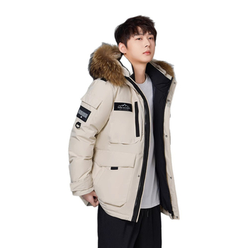 Пухено яке с пух от бяла гуска, съдържание на пух 86-90%, качулка, средна дължина, закопчаване с цип