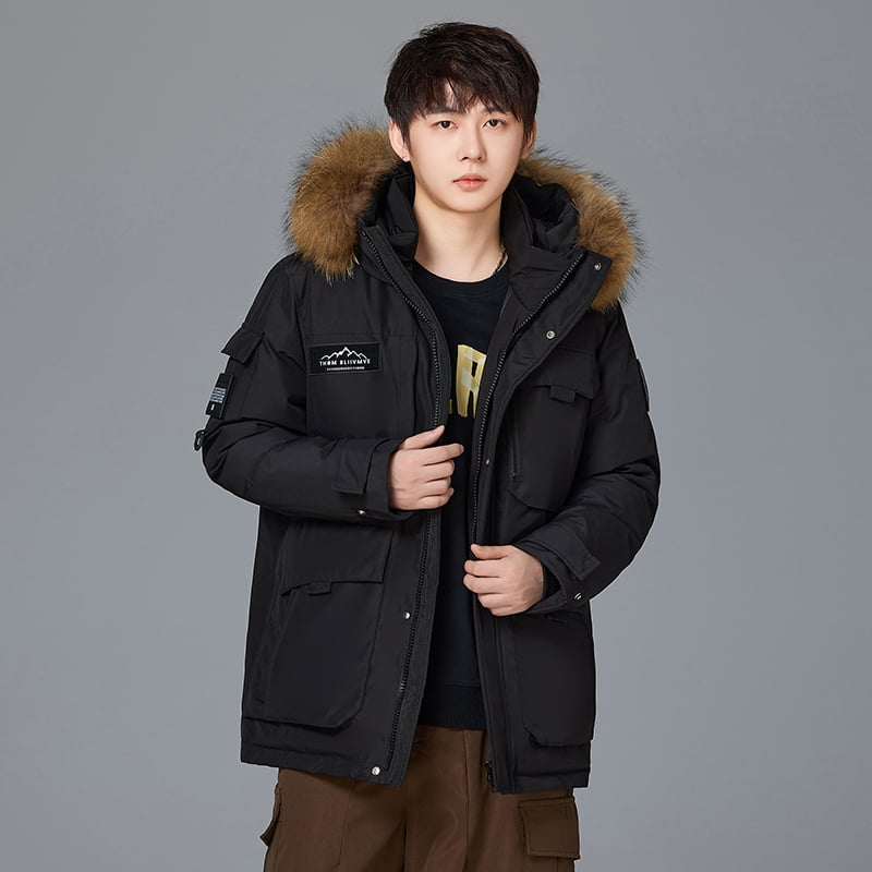 Пухено яке с пух от бяла гуска, съдържание на пух 86-90%, качулка, средна дължина, закопчаване с цип