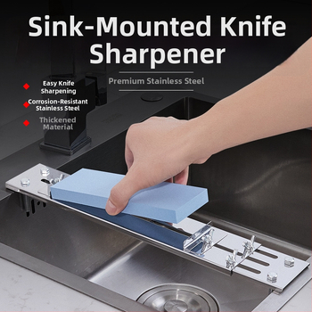 Dvojstranný brúsny kameň s držiakom na drez pre kuchynské nože a nožnice — korund