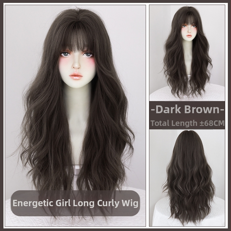 Dlhý vlnitý paroch s plným pokrytím hlavy, pull-on štýl, nadýchaný prirodzený vzhľad, vlákno odolné voči teplu, model C-0335, korejský štýl, zachová tvar bez farbenia