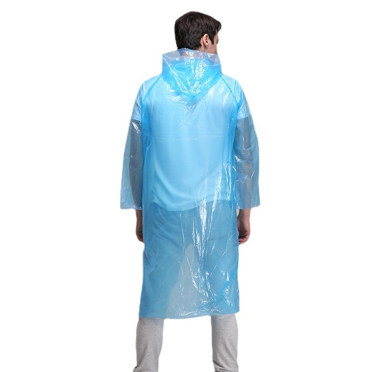 Pilnās ķermeņa PE lietusmēte vienreizējai lietošanai, garš stil pārgājieniem, audums 0.025 mm, svars 60 g