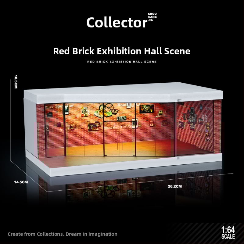 1:64 model garážovej scény auto – zmontovaný prezentačný box s osvetlením a prachotesnými ozdobami (PVC)