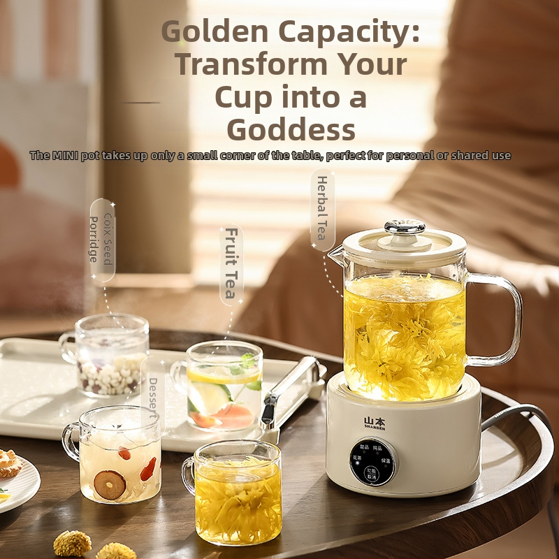 Stikla veselības tējas kanna mājas un biroja vajadzībām, pret izžūšanu, 1 L, 360 W, 220 V