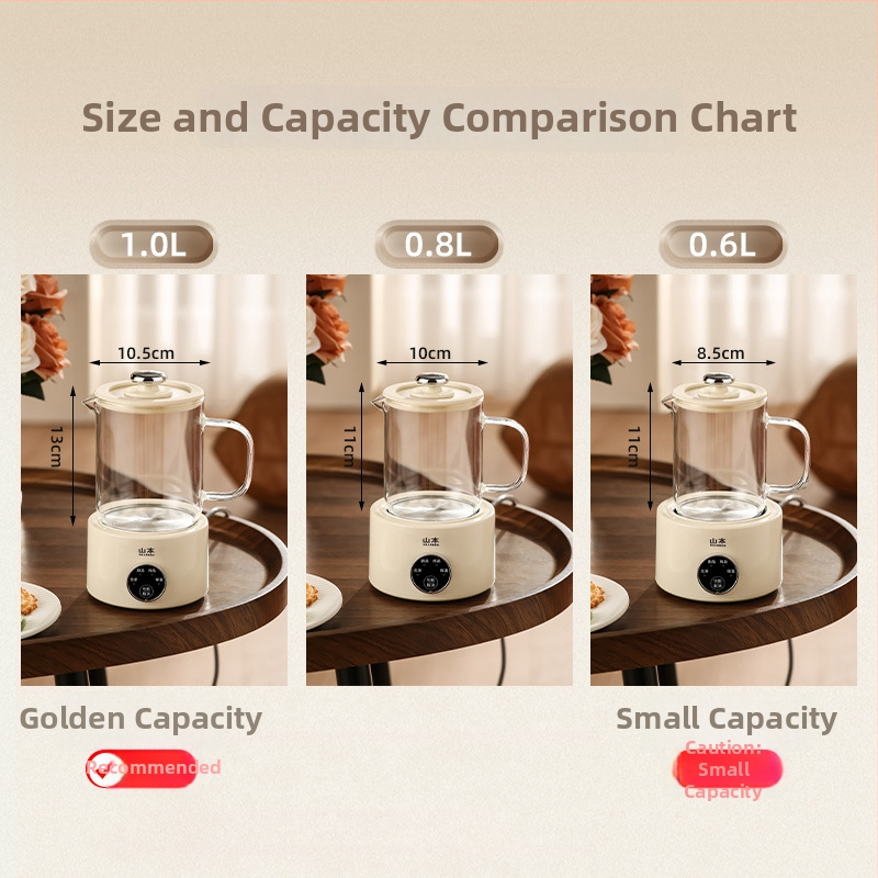 Stikla veselības tējas kanna mājas un biroja vajadzībām, pret izžūšanu, 1 L, 360 W, 220 V