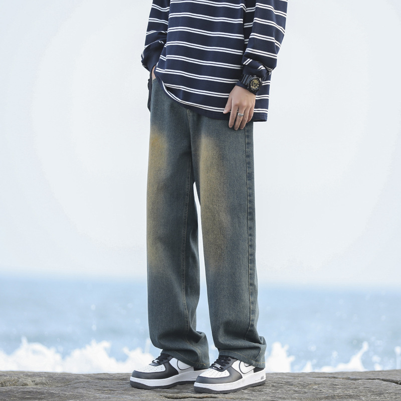 Meeste fliisvoodriga teksad, sirge lõige, tänav stiil, keskmise kõrgusega talje, tõmblukk