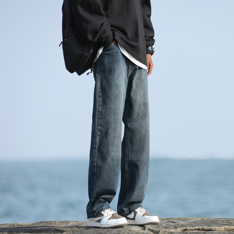 Meeste fliisvoodriga teksad, sirge lõige, tänav stiil, keskmise kõrgusega talje, tõmblukk