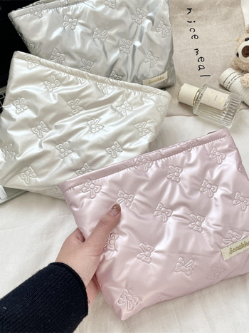 PU quilted srdcová clutch kozmetická taška, geometrický vzor, podšívka poplin, viacúčelové uloženie