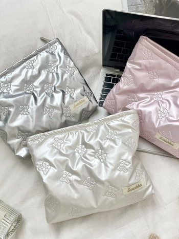 PU quilted srdcová clutch kozmetická taška, geometrický vzor, podšívka poplin, viacúčelové uloženie