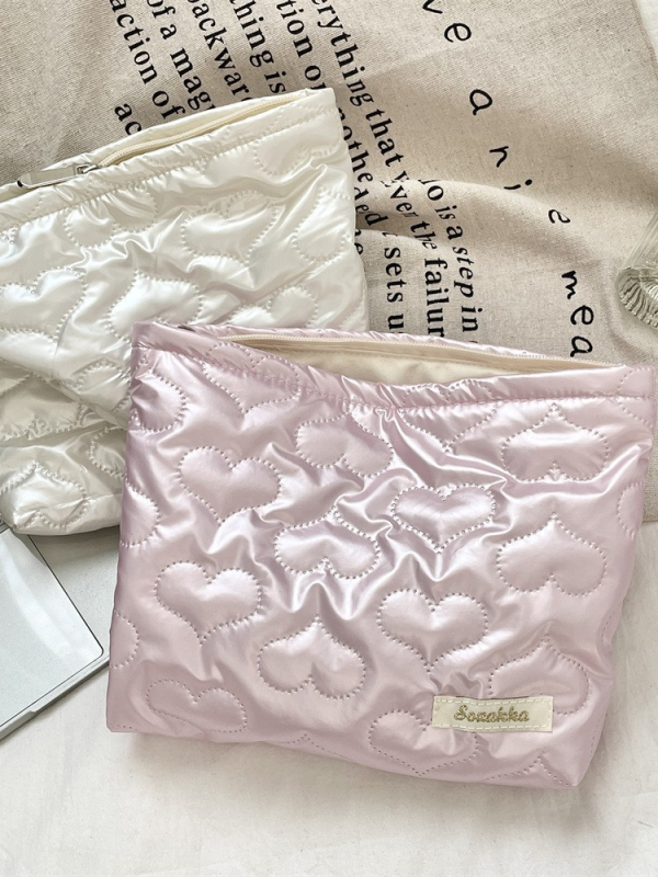 PU quilted srdcová clutch kozmetická taška, geometrický vzor, podšívka poplin, viacúčelové uloženie