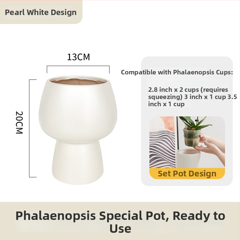 Keramický kvetináč na orchideu, na stolné použitie, štýl nordickej jednoduchej estetiky, glazovanie a maľovanie