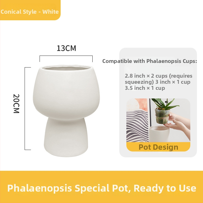Keramický kvetináč na orchideu, na stolné použitie, štýl nordickej jednoduchej estetiky, glazovanie a maľovanie