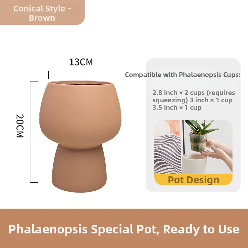 Keramický kvetináč na orchideu, na stolné použitie, štýl nordickej jednoduchej estetiky, glazovanie a maľovanie
