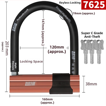 U-tvarový zámok, zliatinová oceľ, proti hydraulickému rezu, kompatibilný s elektrickými bicyklami, motocykľmi a bicyklami, hmotnosť 2000 g