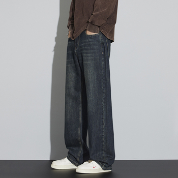 Meeste teksad, retro-stiil, sirge lõikega, pestud denim, keskmine talje