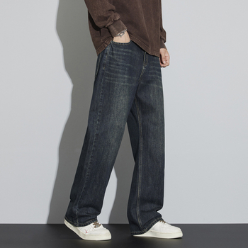 Meeste teksad, retro-stiil, sirge lõikega, pestud denim, keskmine talje