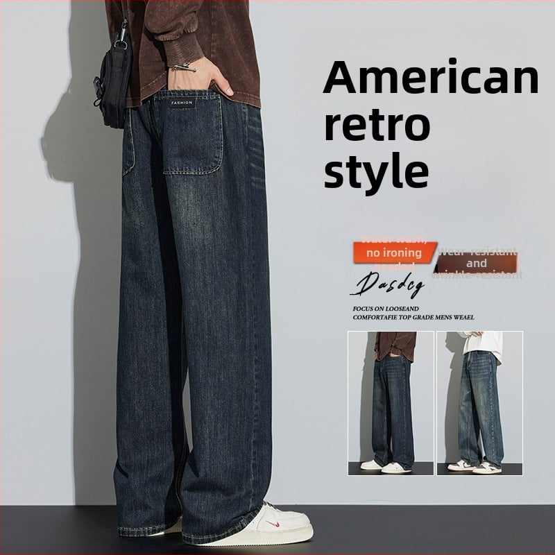 Meeste teksad, retro-stiil, sirge lõikega, pestud denim, keskmine talje