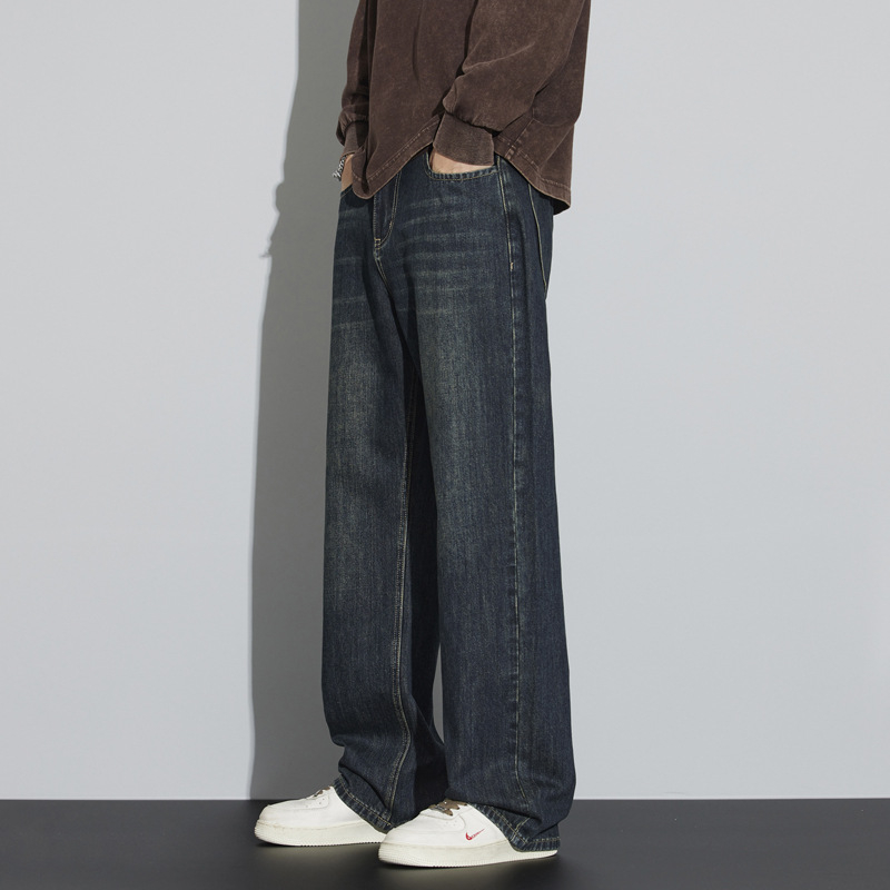 Meeste teksad, retro-stiil, sirge lõikega, pestud denim, keskmine talje