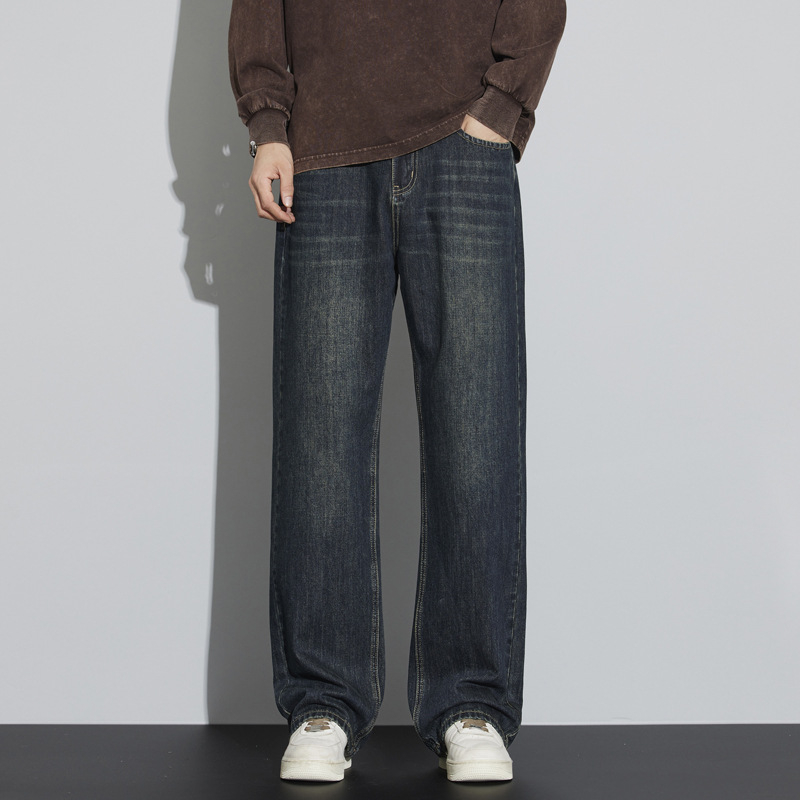 Meeste teksad, retro-stiil, sirge lõikega, pestud denim, keskmine talje