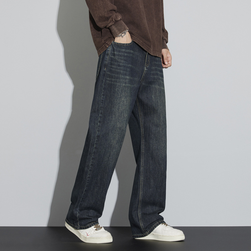 Meeste teksad, retro-stiil, sirge lõikega, pestud denim, keskmine talje