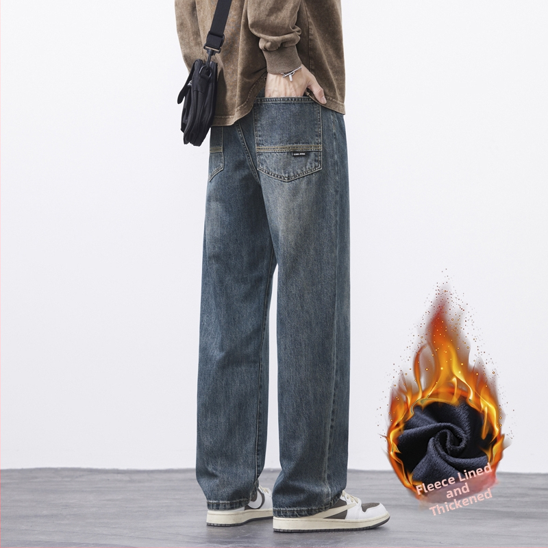 Meeste teksad, retro-stiil, sirge lõikega, pestud denim, keskmine talje