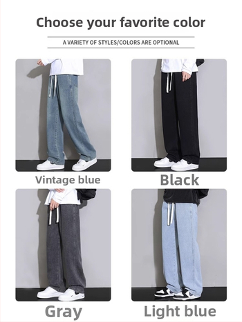 Meeste teksad sirge lõikega, pestud, keskmise talje, köisvöödiga sulgemine, denim, puuvill