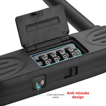 U-typ zámok s kódom pre bicykel, motocykl a elektrické vozidlo – mechanický kombinovaný zámok, telo zinku zliatiny + PC, 16 mm uzamykací čap, moderný minimalistický štýl