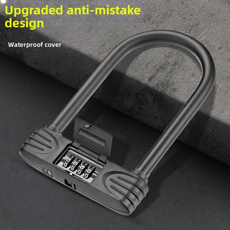 U-typ zámok s kódom pre bicykel, motocykl a elektrické vozidlo – mechanický kombinovaný zámok, telo zinku zliatiny + PC, 16 mm uzamykací čap, moderný minimalistický štýl