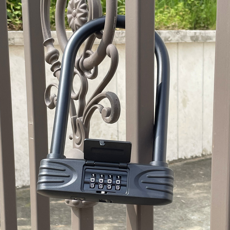 U-typ zámok s kódom pre bicykel, motocykl a elektrické vozidlo – mechanický kombinovaný zámok, telo zinku zliatiny + PC, 16 mm uzamykací čap, moderný minimalistický štýl