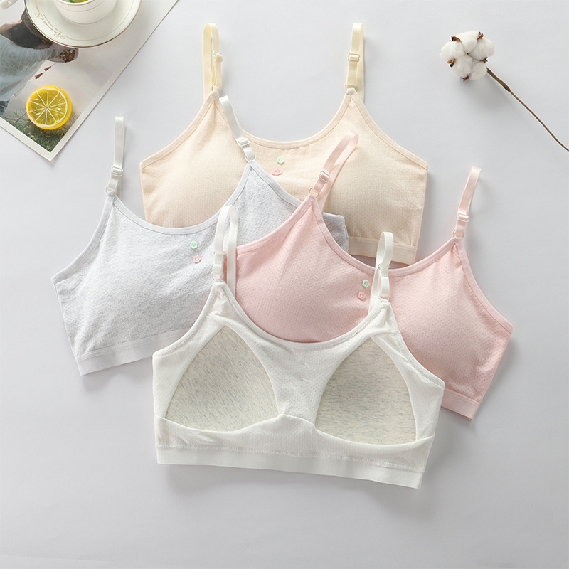 Bavlnená tréningová podprsenka pre dievčatá, košík 3/4, tenké formované košíky, pevné dvojité ramienka, priedušná a pohodlná