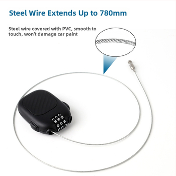 Rozťahovací číselný zámok s oceľovým drôtom pre prilbu na motorku, košík, batožinu a detské auto — 2 mm tyč, ABS plast + oceľ, model JH13