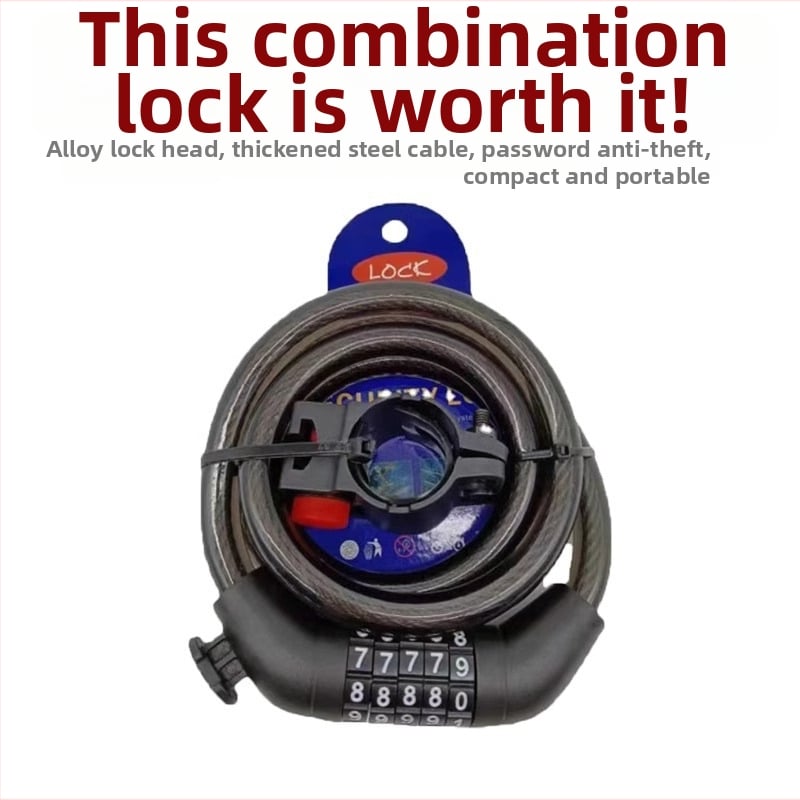 Комбинирано велосипедно заключване, портативно противоугонно заключване за велосипеди и мотори, 110 g, пластмаса + стоманена тел, модел Zxcmms