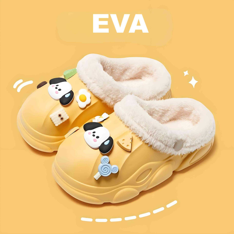 Detské EVA papuče s kresleným vzorom, vodeodolné, protišmykové, fleece podšitie, s odnímateľnou vložkou
