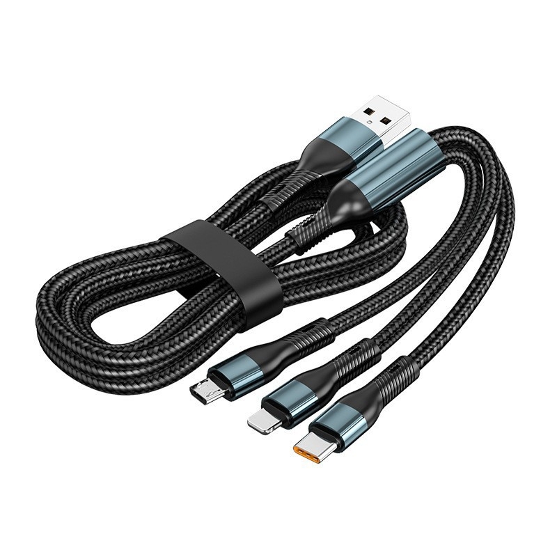Cablu de încărcare K8 3 în 1, 120W încărcare rapidă, conectori Type-C, Lightning și Micro-USB, compatibil cu Apple și Huawei