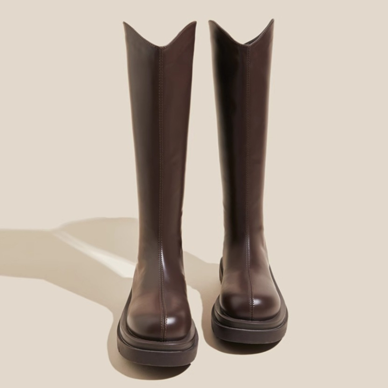 Naistele rüütline stiilis saapad kõrgendatud kõrgusega, keskmise varrega, PU ülemine, kummist tald, fliisvooder