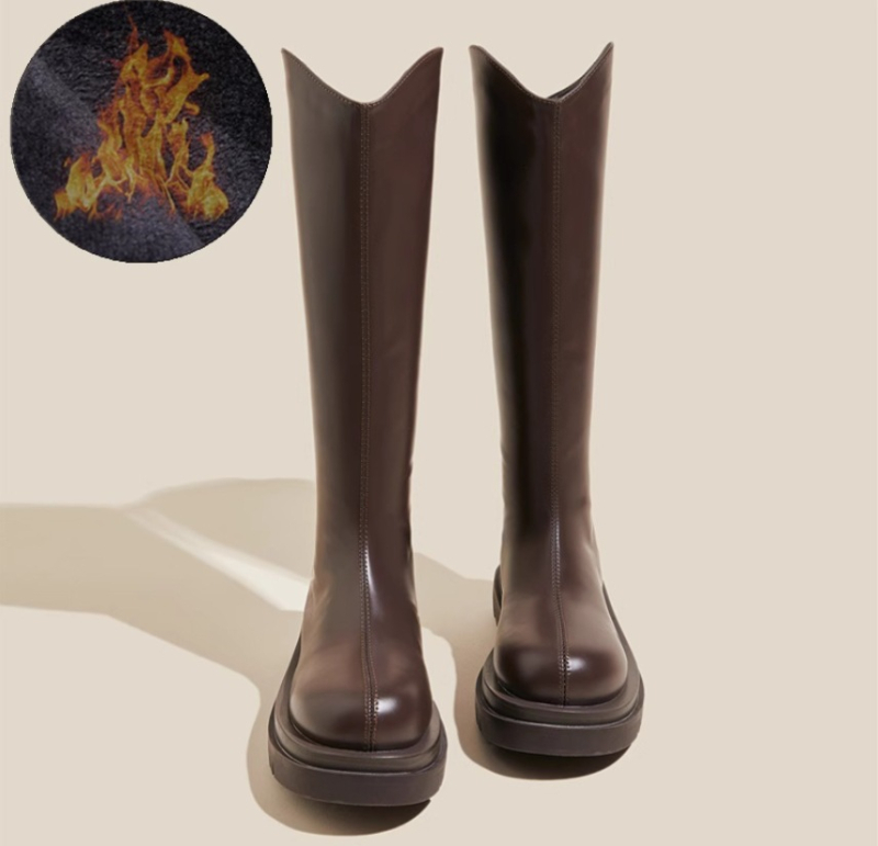 Naistele rüütline stiilis saapad kõrgendatud kõrgusega, keskmise varrega, PU ülemine, kummist tald, fliisvooder