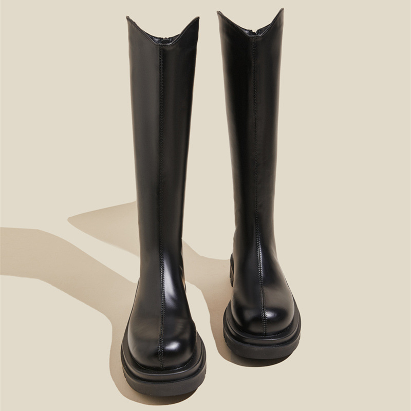 Naistele rüütline stiilis saapad kõrgendatud kõrgusega, keskmise varrega, PU ülemine, kummist tald, fliisvooder