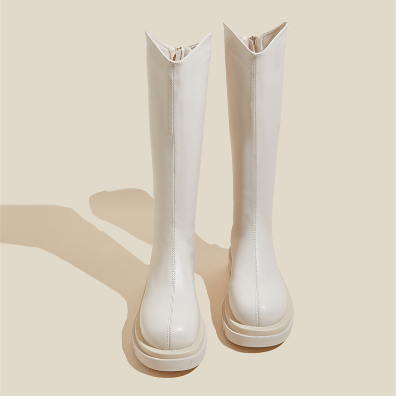 Naistele rüütline stiilis saapad kõrgendatud kõrgusega, keskmise varrega, PU ülemine, kummist tald, fliisvooder