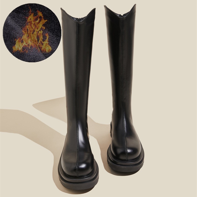 Naistele rüütline stiilis saapad kõrgendatud kõrgusega, keskmise varrega, PU ülemine, kummist tald, fliisvooder