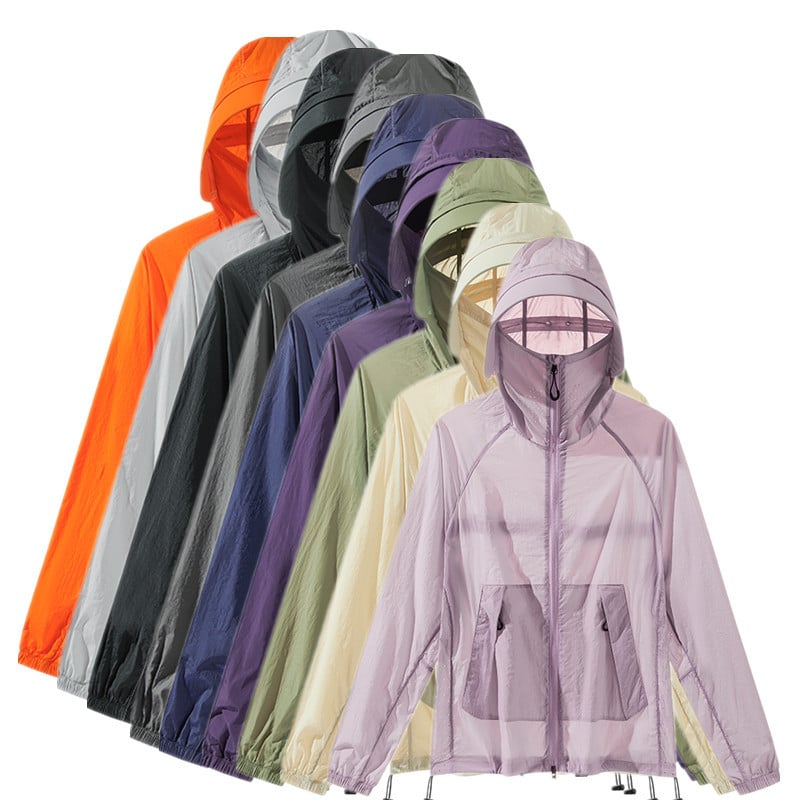 Välisjakk kapuutsiga — hingav, kiire kuivav, UPF50+ UV kaitse, tuulekindel, 100% nailon